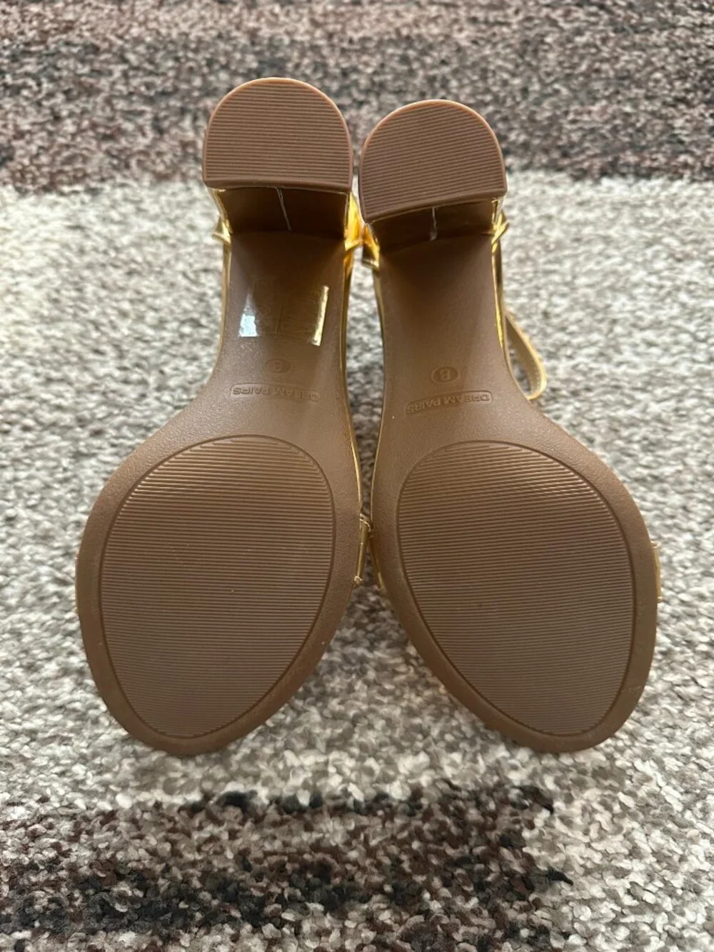 DREAM PAIRS (8) Metallic Gold Hi-Chunk High Heels Sandals Chunky Ankle Patent